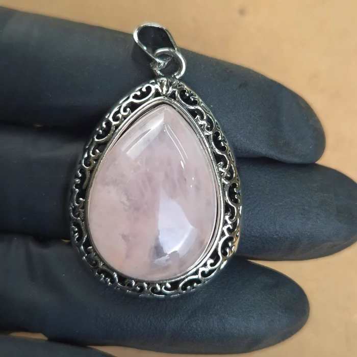 Dije Gota labrado de Cuarzo rosa - Imagen 1