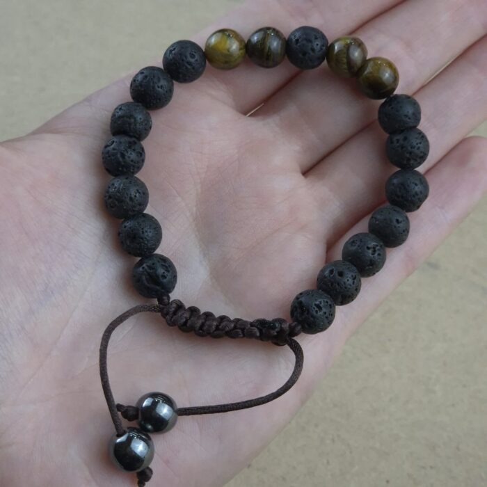 Pulsera 8mm de Lava + ojo de tigre con nudo - Imagen 1