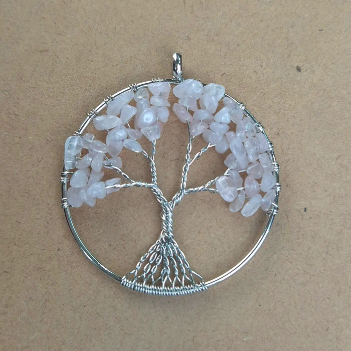 DARPYA42 Dije Árbol en piedra y alambre de Cuarzo rosa - Imagen 1