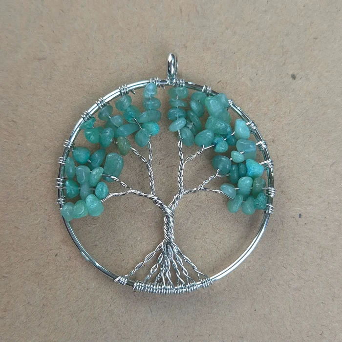 DARPYA46 Dije Árbol en piedra y alambre de Cuarzo verde - Imagen 1