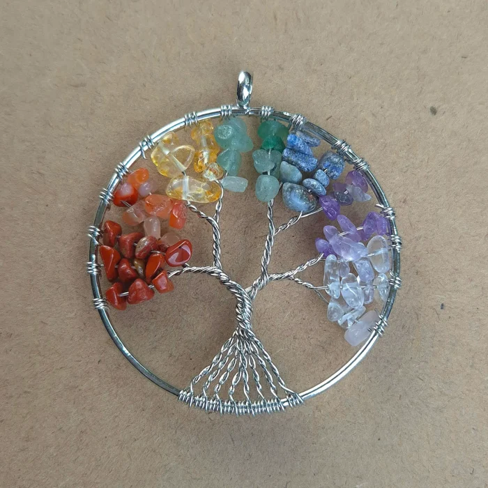 Dije Árbol en piedra y alambre de Siete Chakras - Imagen 1