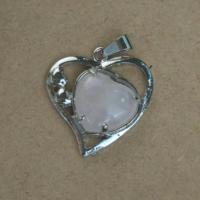 DCORM42-1.webp Dije Corazon metal de Cuarzo rosa - Imagen 1