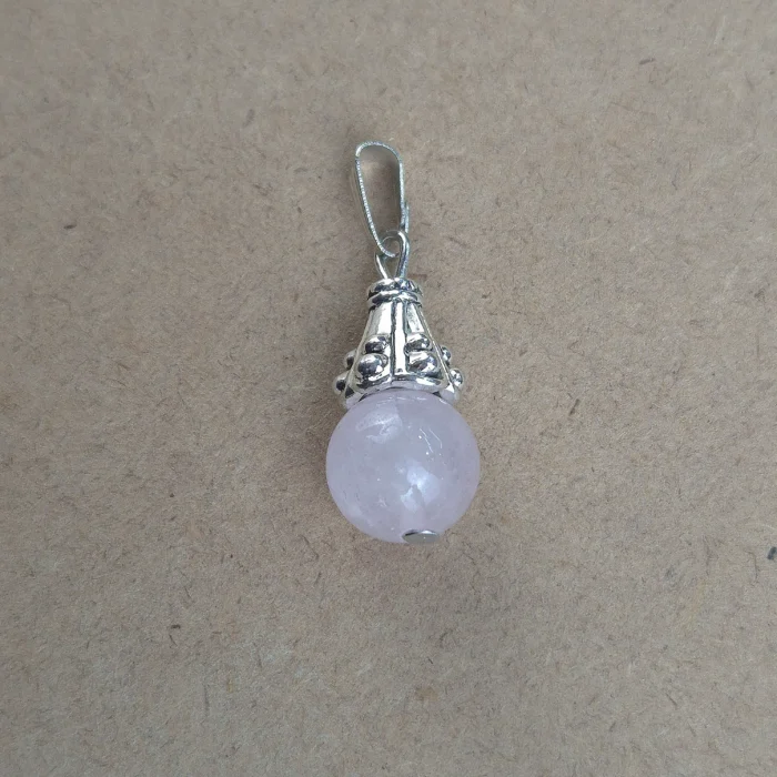 Dije Esfera con engarce de metal de Cuarzo rosa - Imagen 1