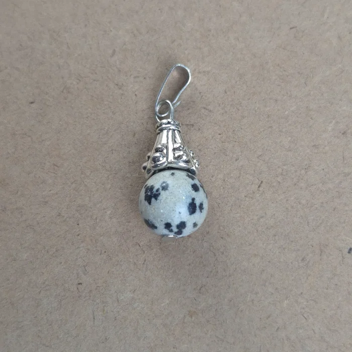 Dije Esfera con engarce de metal de Jaspe Dalmata - Imagen 1