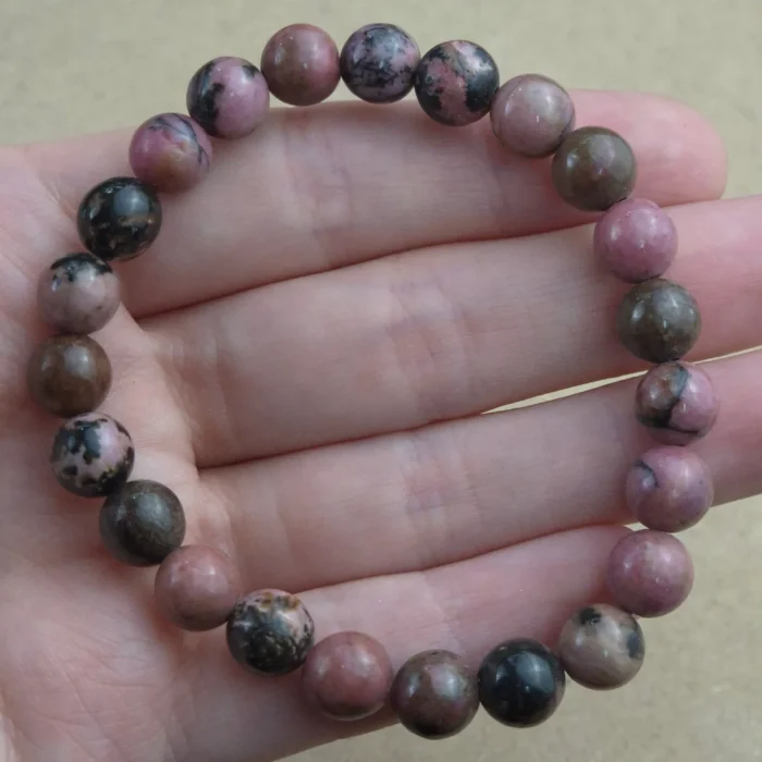 Pulsera 8mm de Rodonita rosa/negro - Imagen 1