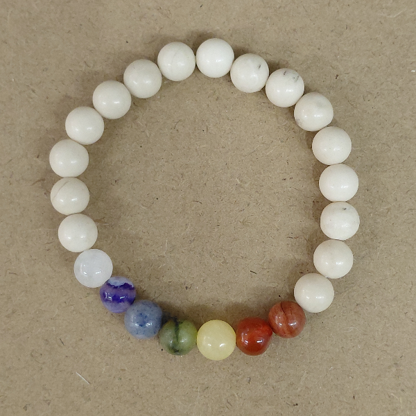 siete chakras con fosil Pulsera 8mm Siete chakras con Fósil - Imagen 1
